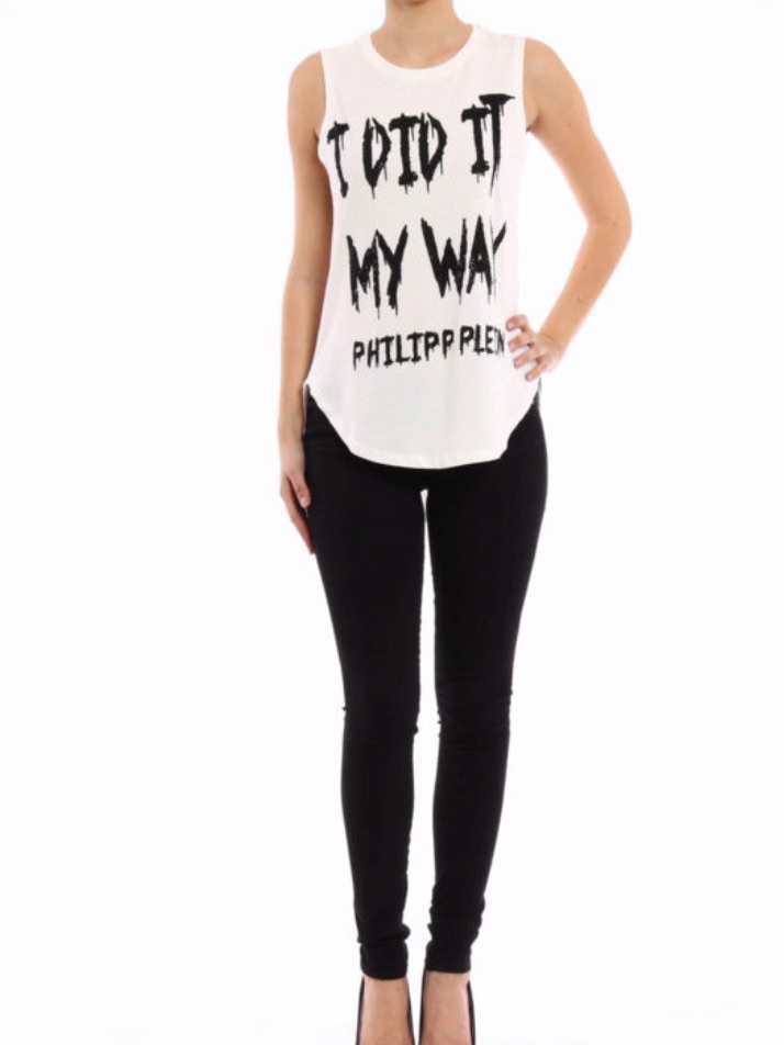 Philipp Plein White âPretty Is Punkâ Rhinestone Tank Size S
